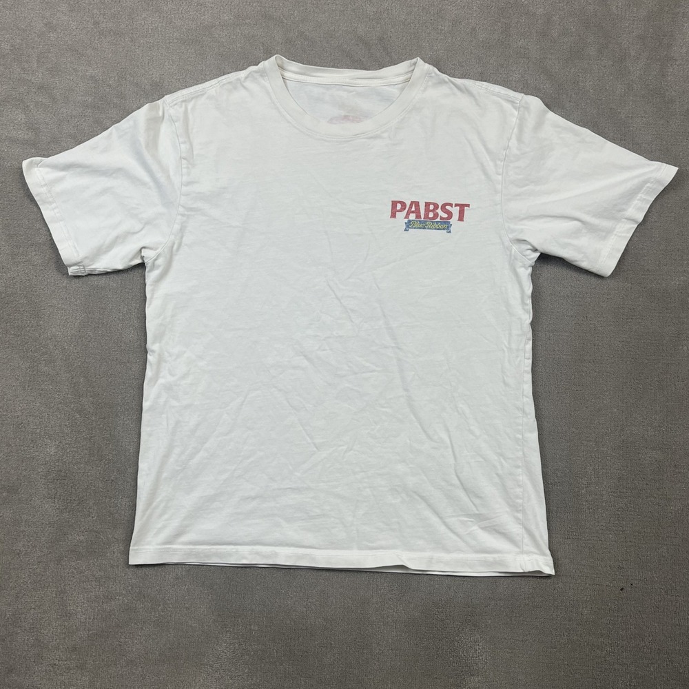 Pabst Blue Ribbon Shirt Mens Large White Graphic Tee PBR Beer 1844 Racing